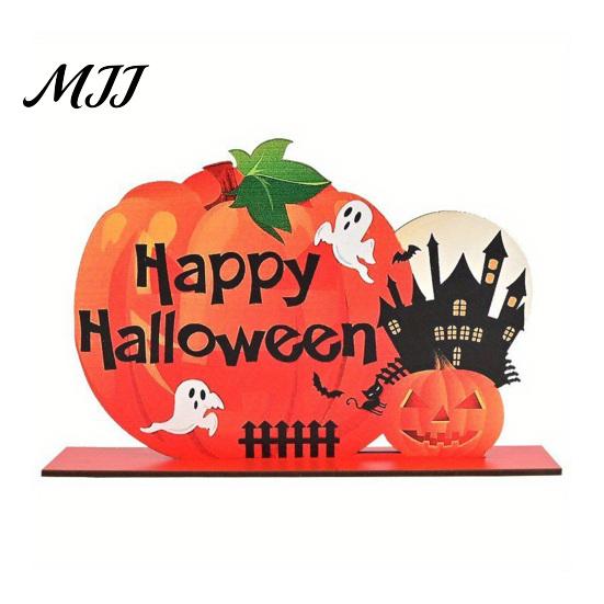 Decorative Crafts for Shelves Halloween Pumpkin Wooden Table Centerpiece, Creative Haunted House & Ghost Compact Dining Decorations Desktop