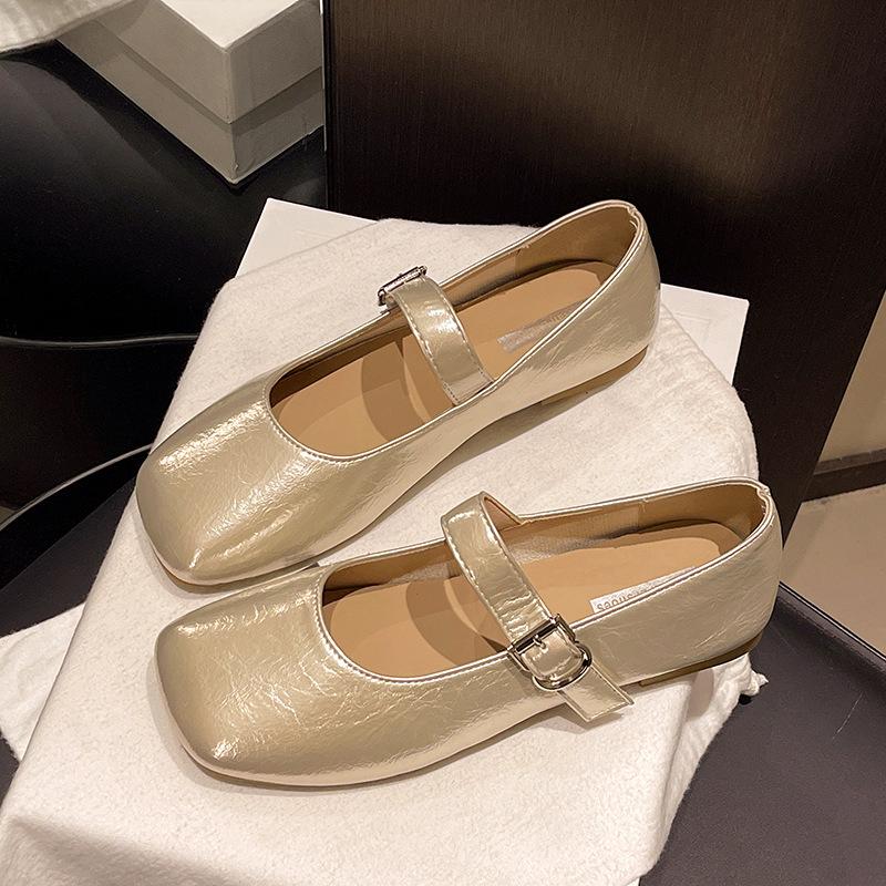 

2025 spring and autumn new Korean version of retro versatile Mary Jane shoes flat bottom square head one-word buckle with shallow mouth single shoes w 40 шампанского