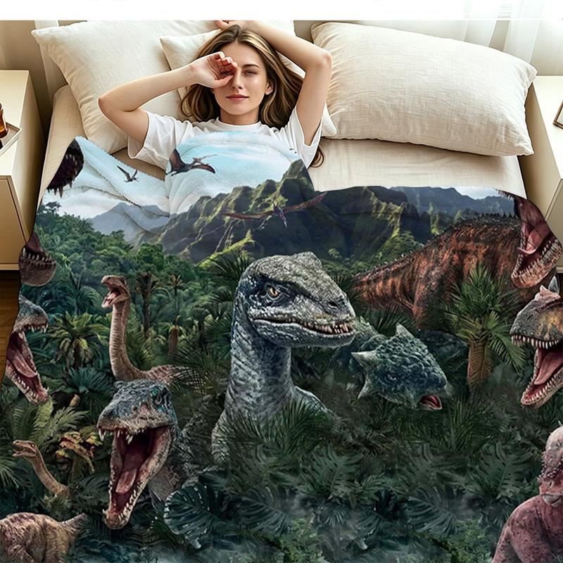 Dinosaur Print Flannel Blanket High Quality Warm Comfortable Cover for All Seasons Perfect for Gifts Home Decor