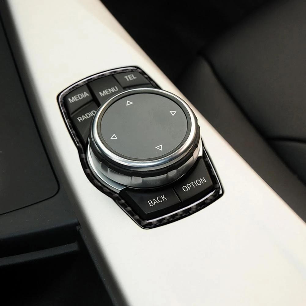 Car Carbon Fiber Frame for BMW Media Button Sticker Knob Cover Interior Stickers for F10 F20 F30 F34 F07 F25 F26 F15 F16
