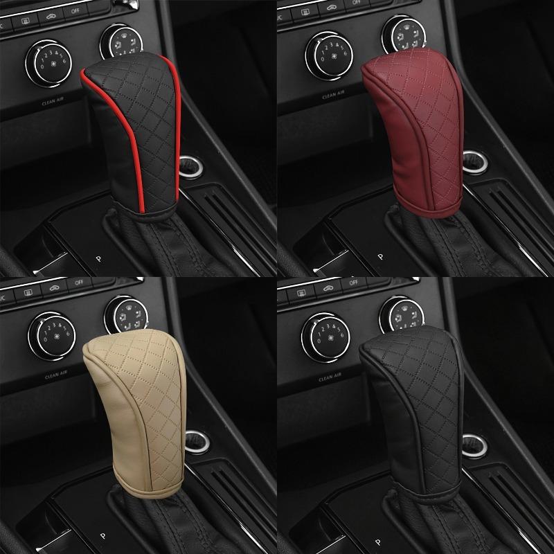 Universele Auto Versnellingspook Beschermhoes Leer Ademend Rundleer Versnellingspook Beschermhoes Koolstofvezel Patroon Auto Interieur
