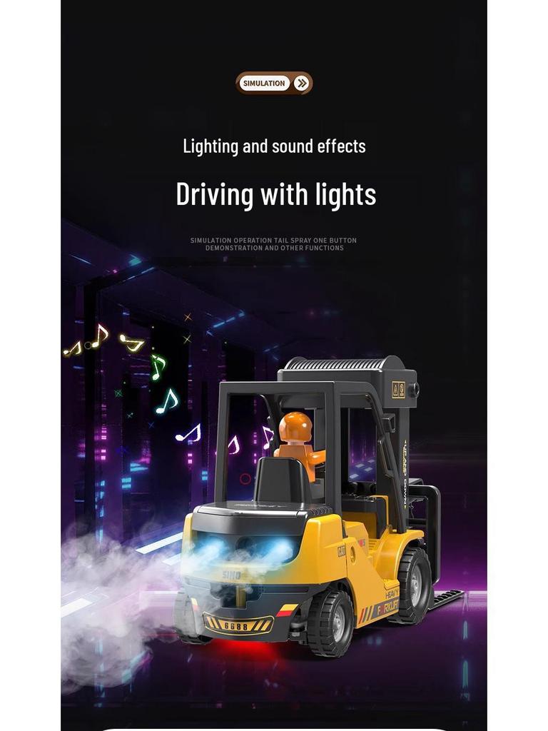 2.4G Remote Control Forklift Toy: 11-Channel Crane with Lights and Music for Kids