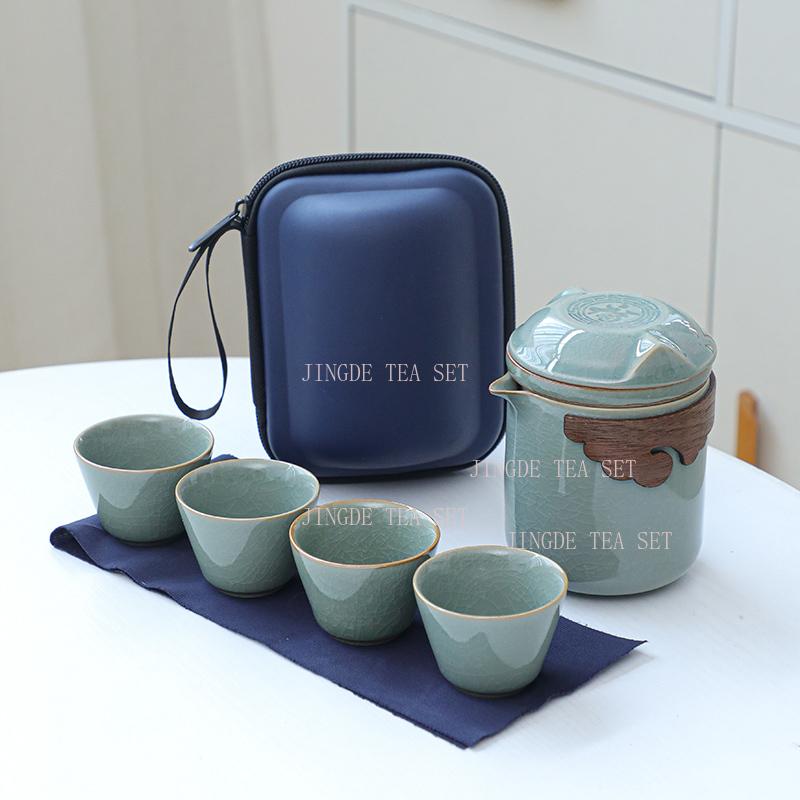 

Ceramic one pot four cups Ge kiln creative portable travel tea set camping fast guest cup