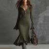 Women's 1/4 Zipper Bell Sleeve Sweater Long Fishtail Dress Knitted Tight Dress