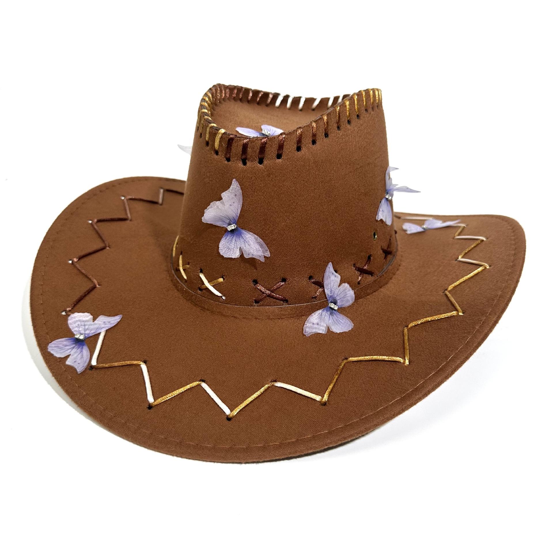 

American Retro Western Knight Hat Men S Top Hat Sunshade Jazz Hat Women S British Summer Sun Protection Big Brim Denim Hat M（56-58cm） темно-коричневого кольору