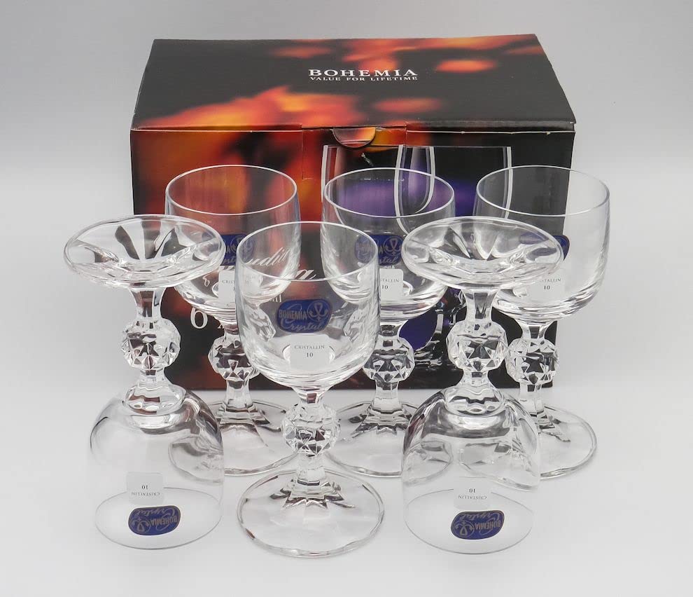 Bohemian Glass "Claudia" Liqueur and Chilled Sake Glasses, Set of 6, 40149-50-6, Dishwasher Safe, Crystallex