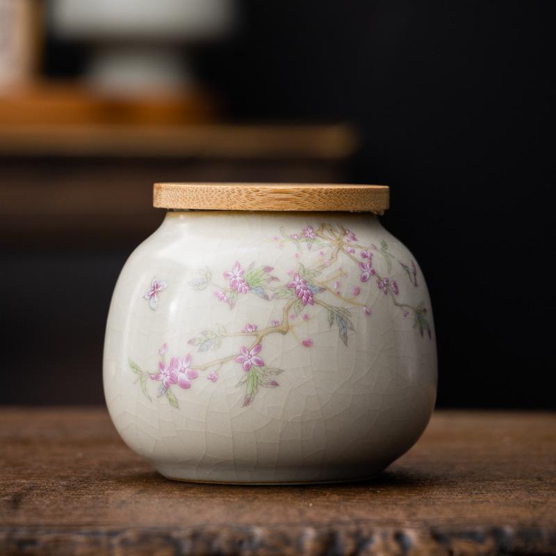 Ru Kiln Calligraphy Tea Canister Ceramic Mini Small Sealed Jar Pu'er Red Green Tea Storage Tea Powder Canister Dried Fruit Moist