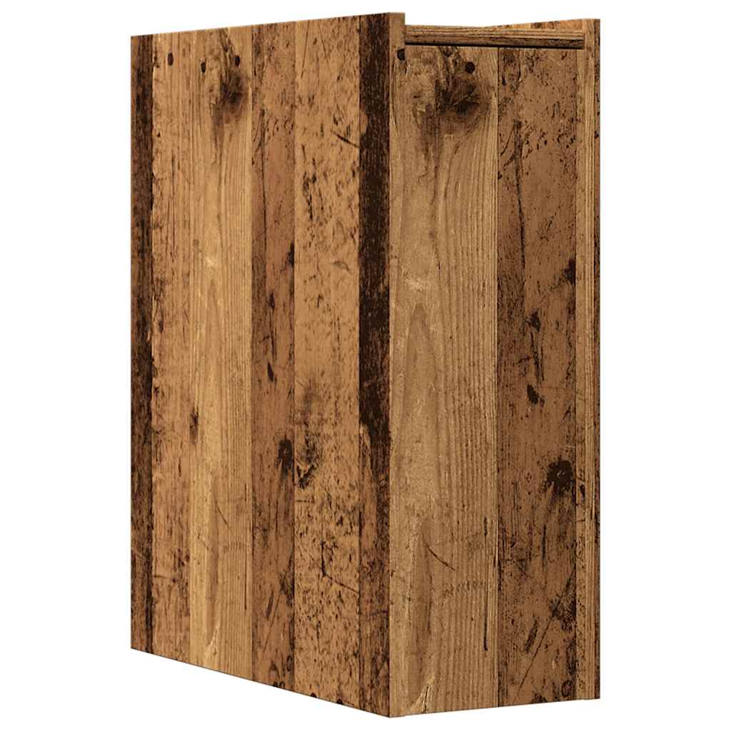 Narrow Bathroom Cabinet with Casters Rustic Wood Look Particleboard