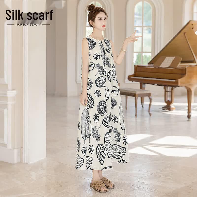 Sibo She Women s Printed Sleeveless A-Line Dress XL
