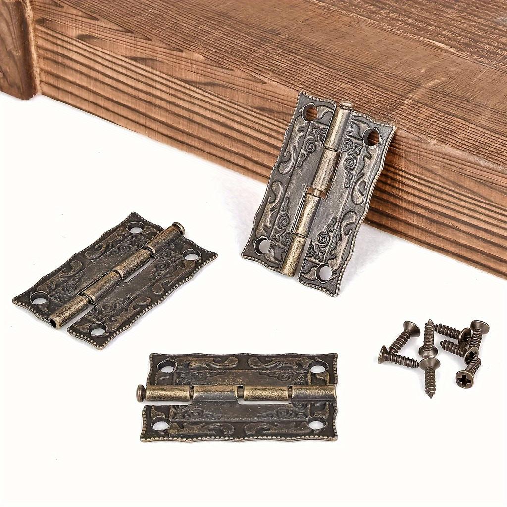 Sada 4 sad starožitného bronzového rytého hardwaru – složitá západka, vintage pant, bezpečný zámek pro dřevěné pouzdra a šperkovnice