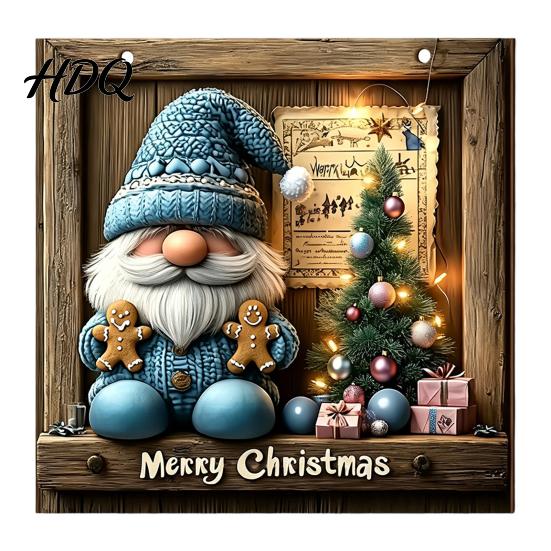 Traditional Xmas Tree Embellishments Wooden Christmas Hanging Pendant Snowman/Santa Claus/Gnome Ornament with Farmhouse Style Festive Signs Hemp Rope