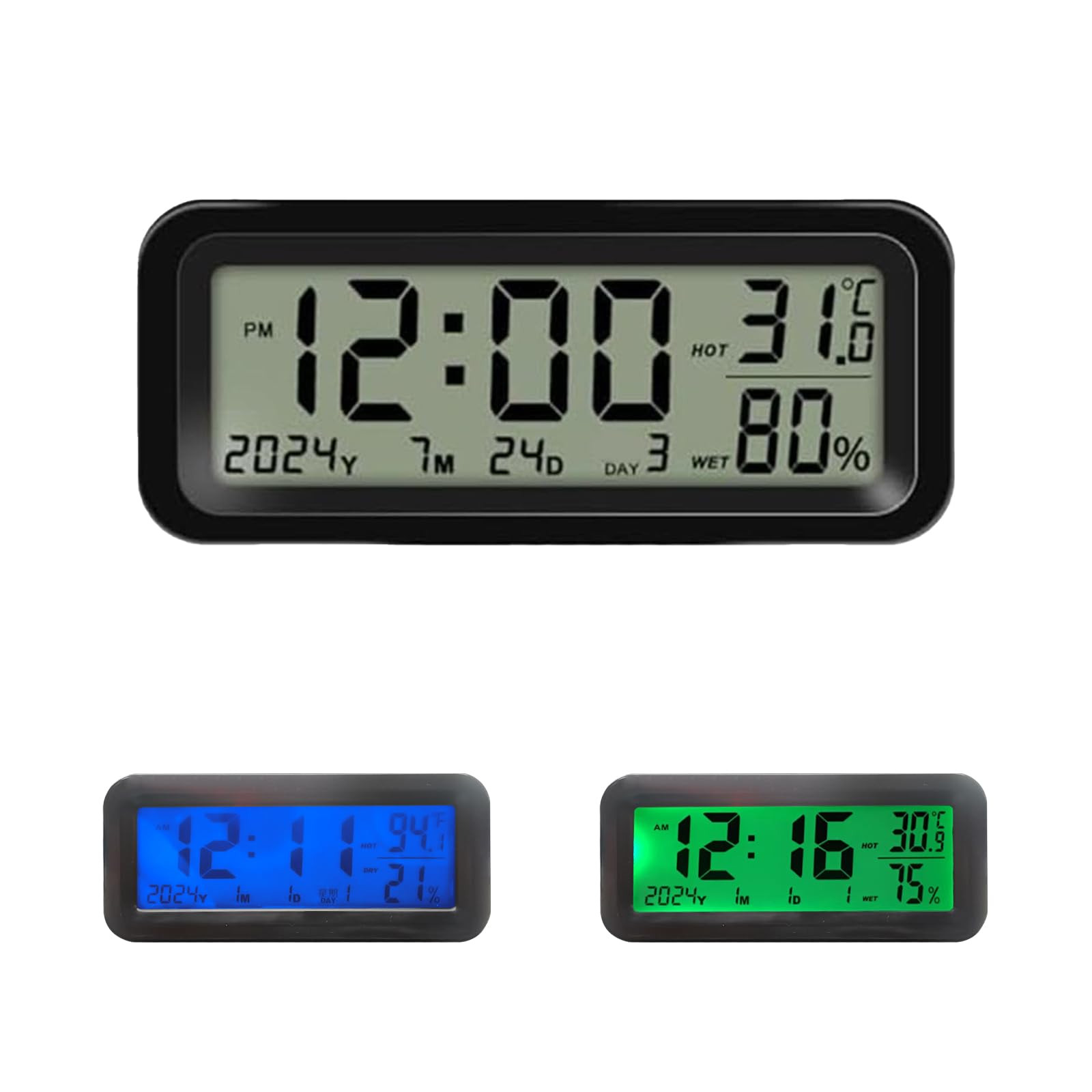 

Car Digital Clock with Calendar LED for Indoor and Outdoor Use Solar-Powered Thermometer/Hygrometer, Display, Vibration-Sensing Backlight, чёрный