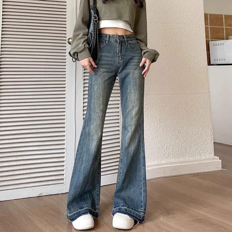 Women s Plus Size Retro Tie-Dye High-Waisted Bootcut Jeans with Raw Hem M