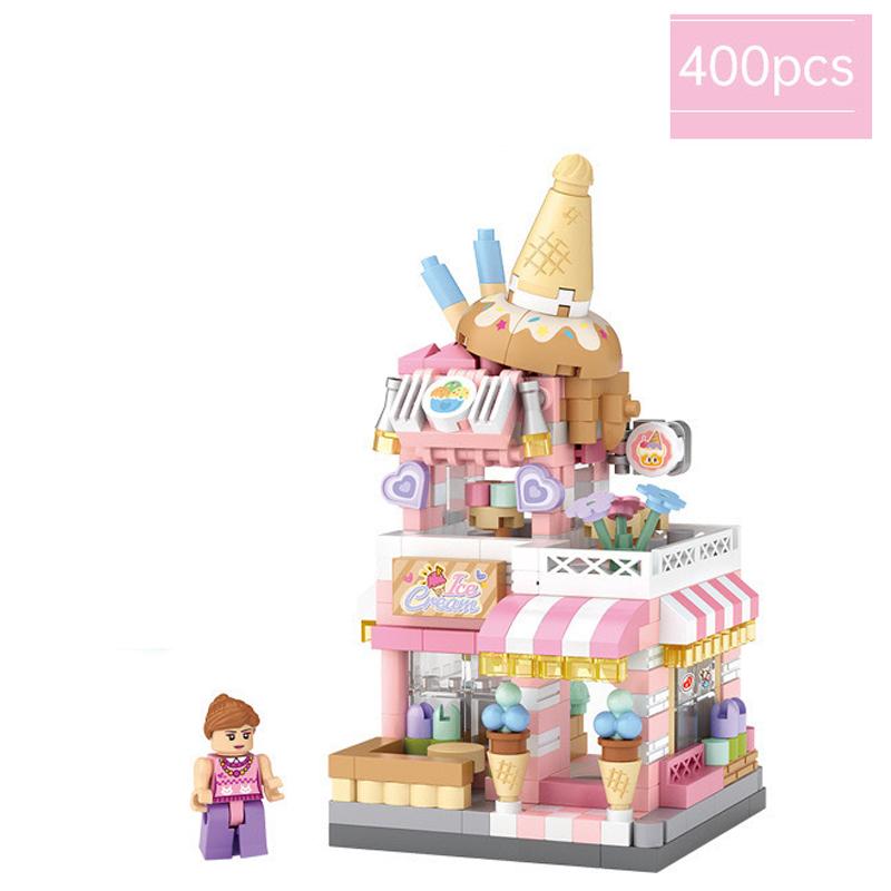 Street City View Building Block Set Diy Ice Cream Coffee Flower Shop Model Building Toy Ideal For Home Decor And Holiday Gifts