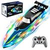 RC Boat 2.4GHz High Speed Remote Control Boat with LED Lights, Waterproof Dual Motor Speedboat for Kids Adults Pool Lake Toys
