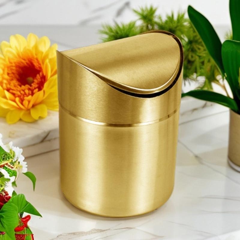 Elegant Mini Trash Can with Swing Lid 1.50L Capacity Perfect for Small Space and Personal Use