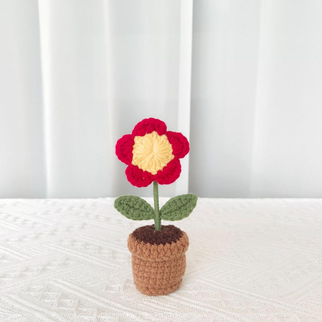 Sunflower Crochet Flowers Hand-knitted Flower Potted Rose Tulip Woven Bouquets Wedding Birthday Valentine's Day Gift Room Decor