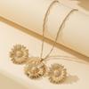 Flower Necklace Alloy Flower Sunflower Double Layer Engraved Necklace Open Sunflower Clavicle Chain