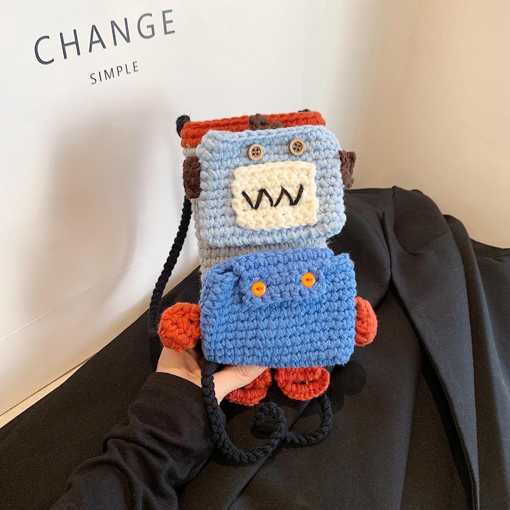 Handgestrickte Woll-Cartoon-Lamm-Tasche: Modische Eltern-Kind-Umhängetasche