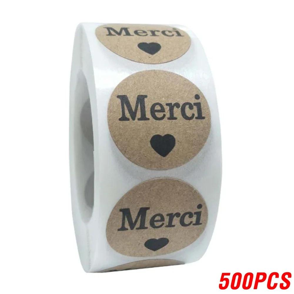 

500Pcs French Thank You Stickers Merci Kraft Paper Stickers DIY Envelope Gift Packaging Sealed Sticker Baking Decoration