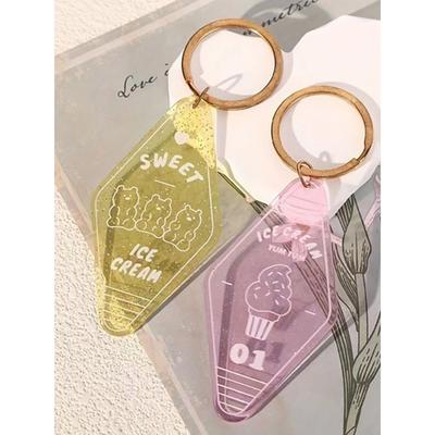 Briskstyle Acrylic Hologram Teddy Bear Ice Cream Hotel Keychain
