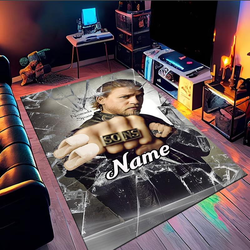 Custom Name Group Portrait Sons Rug Game Carpet, Floor Mat for Bedroom Living Room Entryway Rug, Home Decor Idea Gift for Christmas birthday