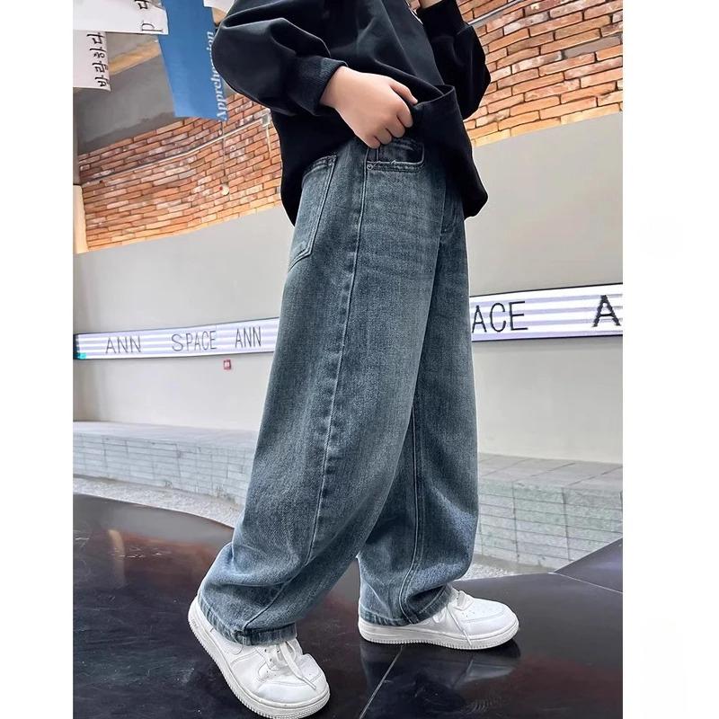 5-14Y Jungen Jeanshosen Frühling Kinder Weite Beine Gerade Hosen Herbst Locker Geschnitten Freizeit Hosen Kinder Trendige Jogginghosen