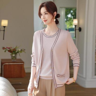 Xi Hui Women's Spring Knit Cardigan Set - Elegant Loose Two-Piece for Middle-Aged & Elderly