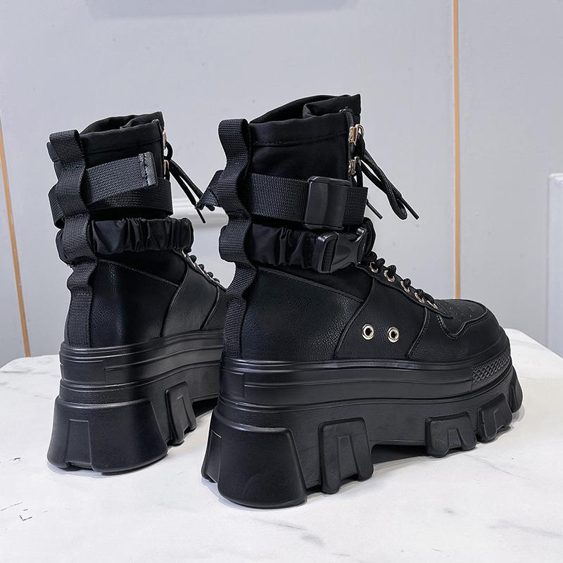 Fashion Green Punk Chunky Platform Motorcycle Boots Women Autumn Winter Gothic Shoes Woman Thick Bottom Lace Up Ankle Botas Mujer