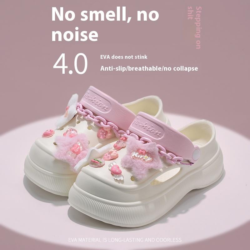 Больше. Корейские тапочки с закрытым носком, повседневные, в сказочном стиле, обувь для пещеры Ветра, уличные, на толстой подошве, нескользящие, удобные, мягкие тапочки 36-37 белый