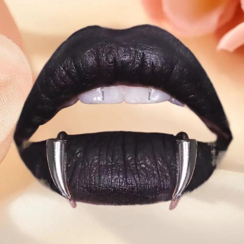 Lippenclip mit scharfen Zähnen, Punk Gothic Stil, Nicht durchstechend, Edelstahl, Schmuck für Damen zu Halloween.