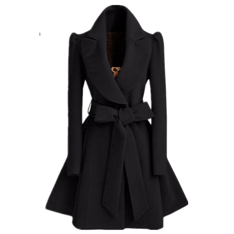 

Женское шерстяное пальто с поясом, тонкое шерстяное пальто, ветровка XL
