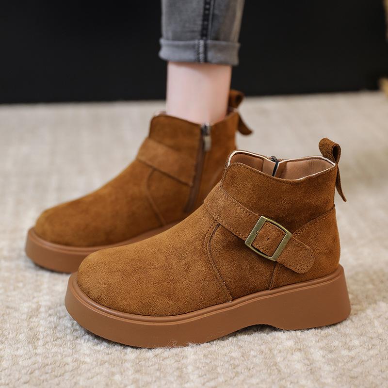 Retro mattskinn Martin-kängor för kvinnor, höst och vinter 2025 nya sammetsvarma mångsidiga tjocksulade snö-kortkängor för kvinnor