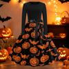 Women Crew Neck Long Sleeve Casual Fit and Flare Halloween Print Dress with Belt for Autumn Holiday Party Outfits