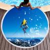 Ski Round Beach Towel, Extreme Sports Theme Beach Blanket Comfortable Absorbent Quick Dry Snow Mountain Print Towel Picnic Mat