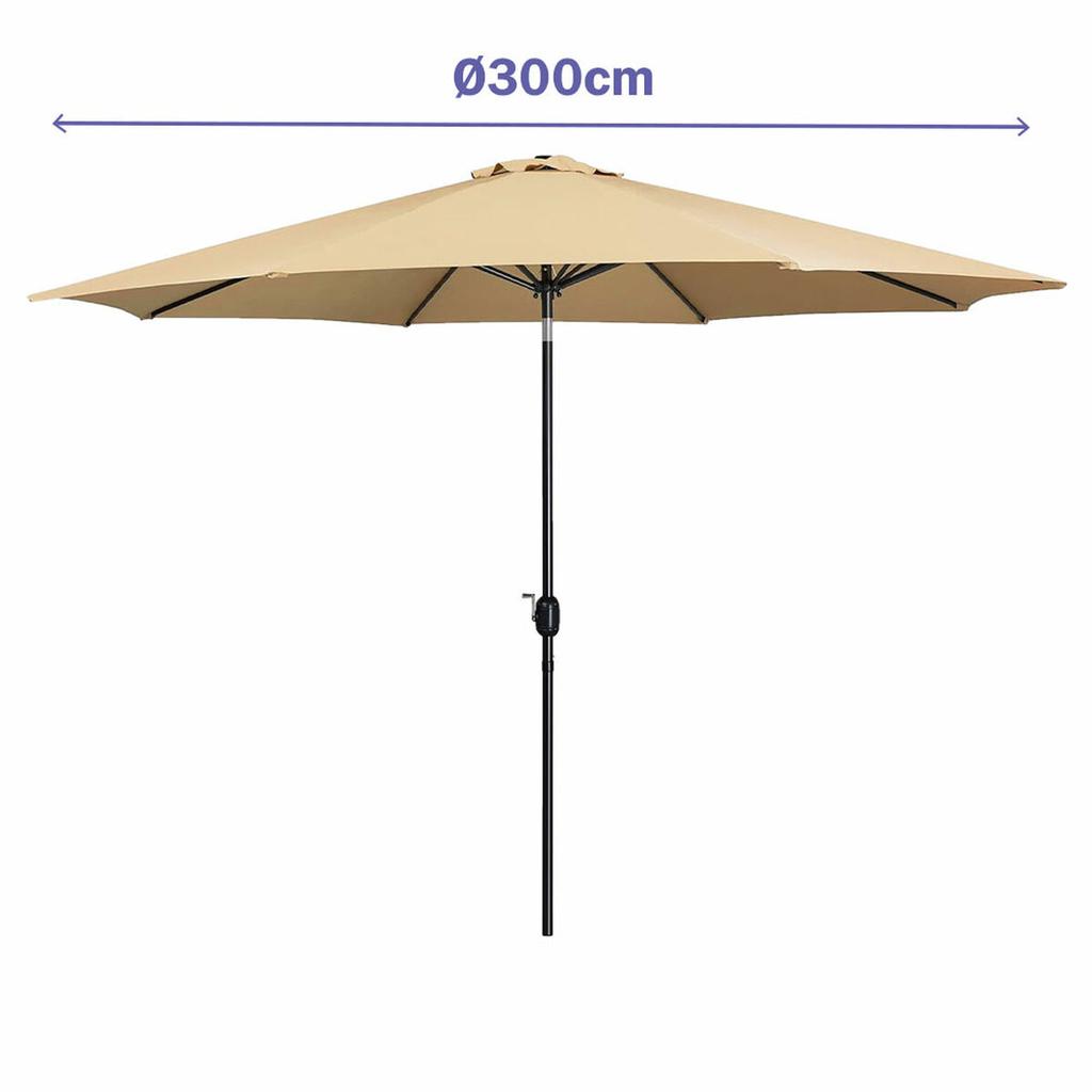 Marbueno Parasol Acero 8 Varillas D300 cm Poliéster Marrón Jardín, Piscina, Terraza