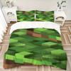 3pcs Minecraft Green Blocks Home Decor Bedding Set-Universal Three-Piece Suit for Bedroom, Guest Room, Living Room, Hotel-Perfect Gift for F