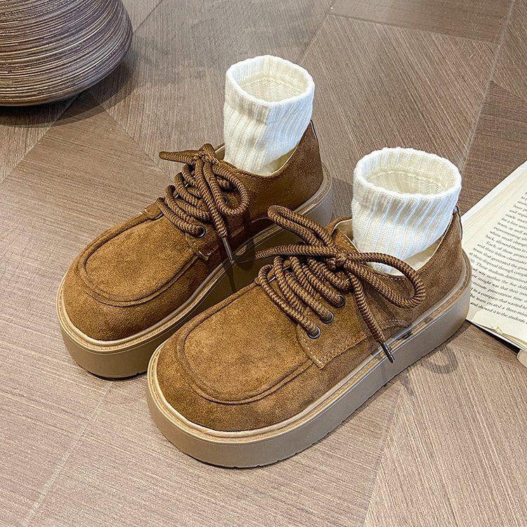 Women's Spring Retro Lace-up Thick Sole Loafers - Height-Boosting Versatile Birkenstock Style.