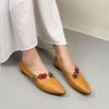 Johnature Flower Retro Pointed Toe Shallow Flat Shoes Ethnic Style Genuine Leather Women's Shoes