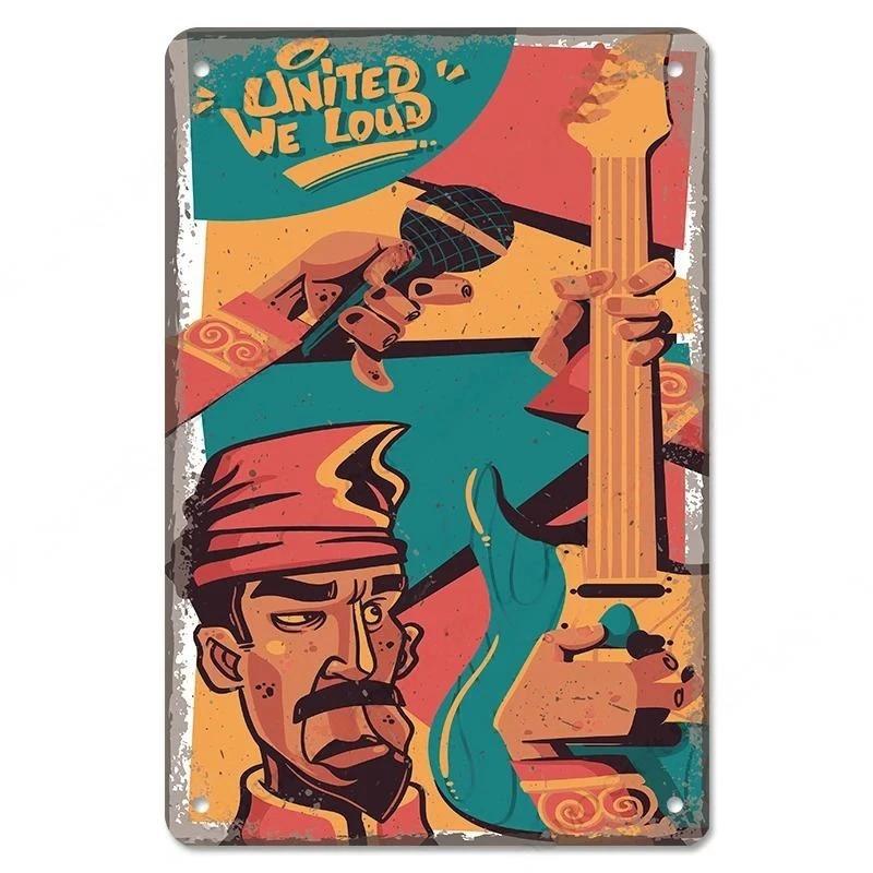 Rock Guitar Vintage Tin Sign Music Poster Wall Plaque Retro Tinplate Crafts Decor for Bar Garage Club Night Rock Party