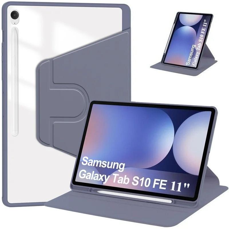 Voor Samsung Galaxy Tab S10 FE 11 Inch 360 Roterende Acryl Stand Cover met Penhouder Funda voor Galaxy Tab S10 FE Tablethoes Galaxy Tab S10 FE lavendel grijze kleur