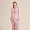 Pigiama da Donna in Raso con Stampa di Piume Rosa, Foderato in Pile, Manica Lunga, Vestaglia Larga, Invernale, Comodo