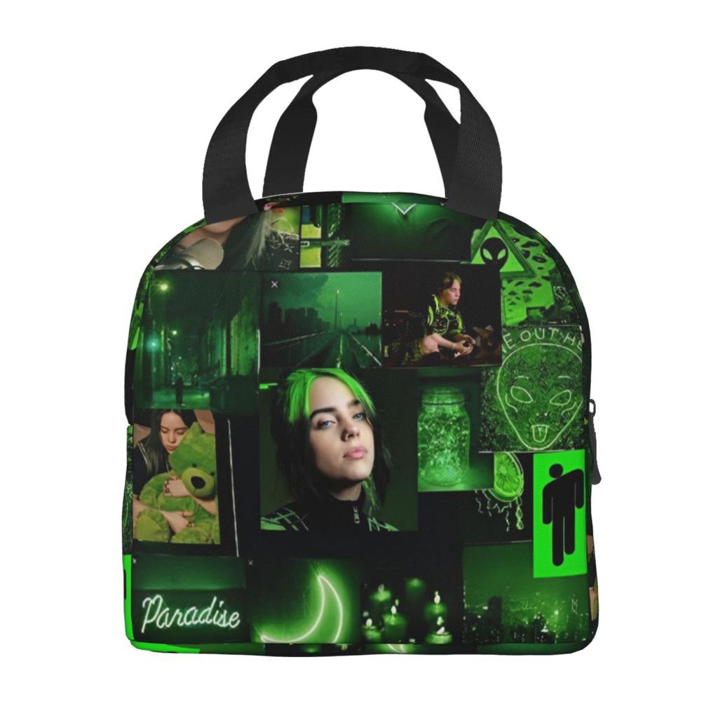 B-Billie-Girl E-eilish American Singer Insulated Lunch Bag Food Container Portable Thermal Cooler Lunch Boxes For School Office