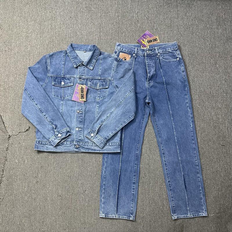 Corteiz White Denim Western Jacket Loose Short Jeans Set Men American Retro Style Casual Wear