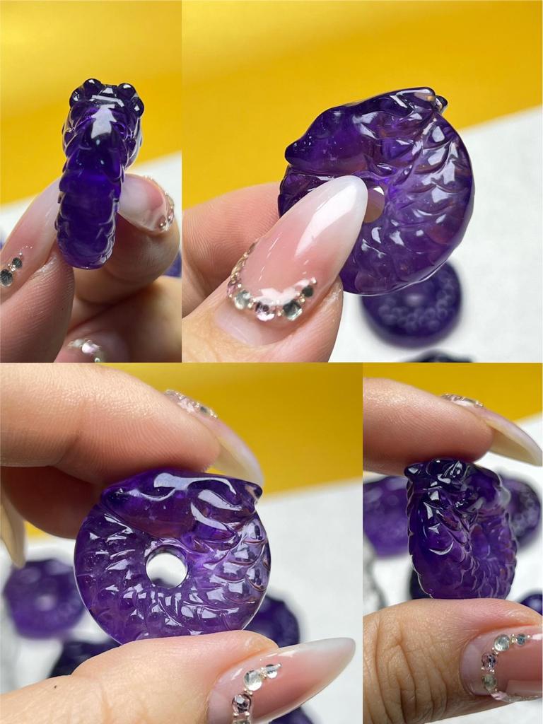 Přírodní ametystový přívěsek s dračí přezkou pro DIY šperky a ručně vyráběné náramky - Přívěsek s fialovým křišťálovým drakem