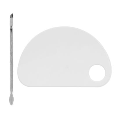 Nail Art Mixing Palette with Spatula Thumb Hole Acrylic Semi Circular Shape Clear Makeup Mixing