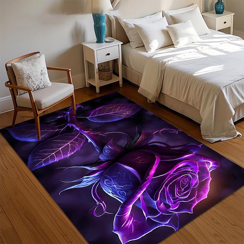 

Neon Purple Rose Area Rug Non Slip Floor Carpet for Kids Room Bedroom Living Room Entryway Durable Stain Resistant Home Decor 40x60cm