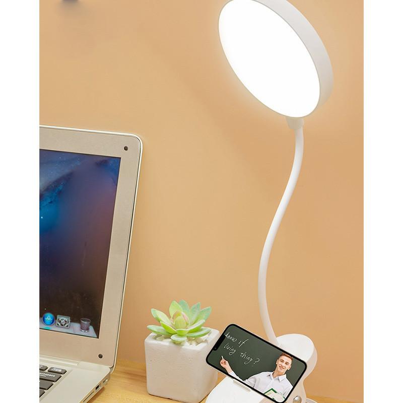 Moderne einfache Studentenwohnheim LED wiederaufladbare Klemm-Schreibtischlampe Weiß Touch-Schalter Augenschutzlampe