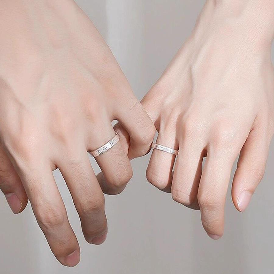Sterling Silver Adjustable Couple Rings - Simple, Versatile, Textured Bands