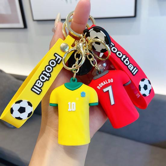 Keychain Pendant, Golden Metal Chain Keychain with Buckle Soft PVC Rubber, 3D Jersey Shape Key Holder with Lanyard, for Keys Backpacks Car Fans Gift